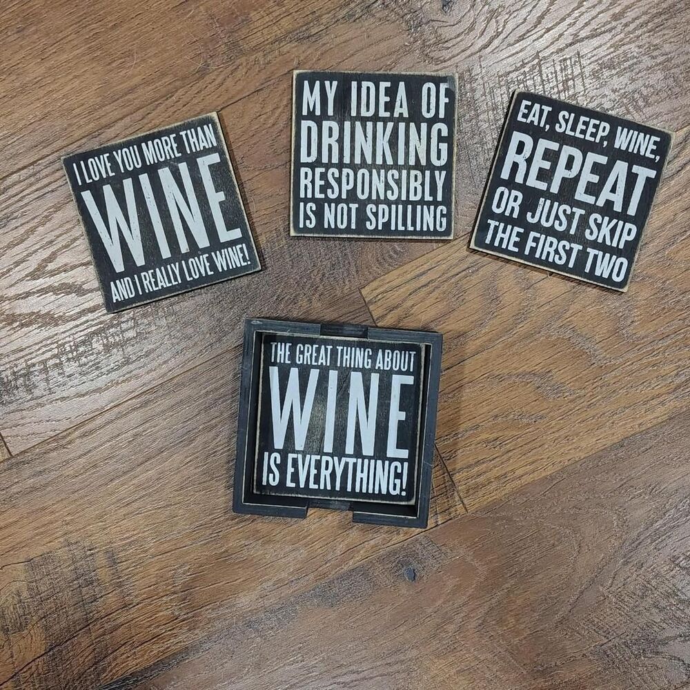 4 Wine Theme Wood Coasters